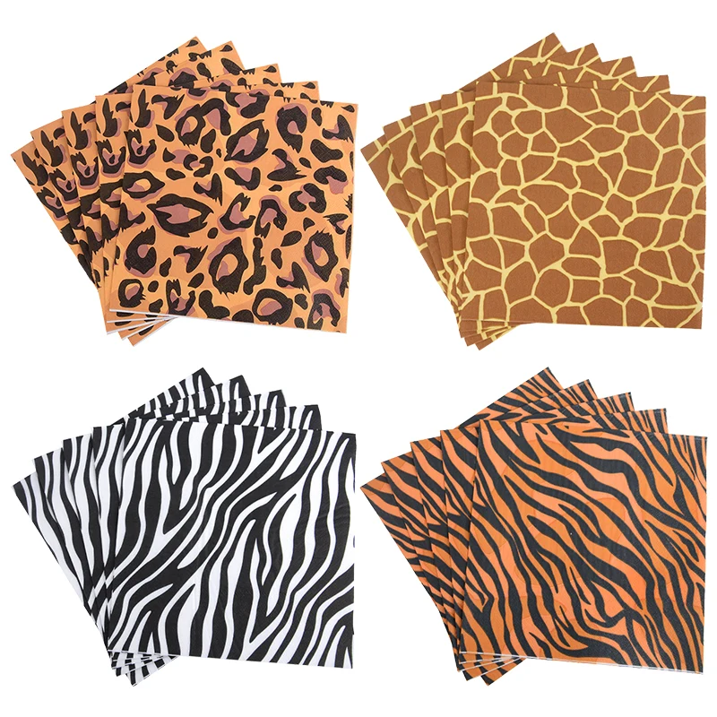 

20pcs/bag Leopard Zebra Tiger Turtle Leaves Print Napkins Wild Animals Pattern Disposable Tableware Happy Birthday Party Supplie