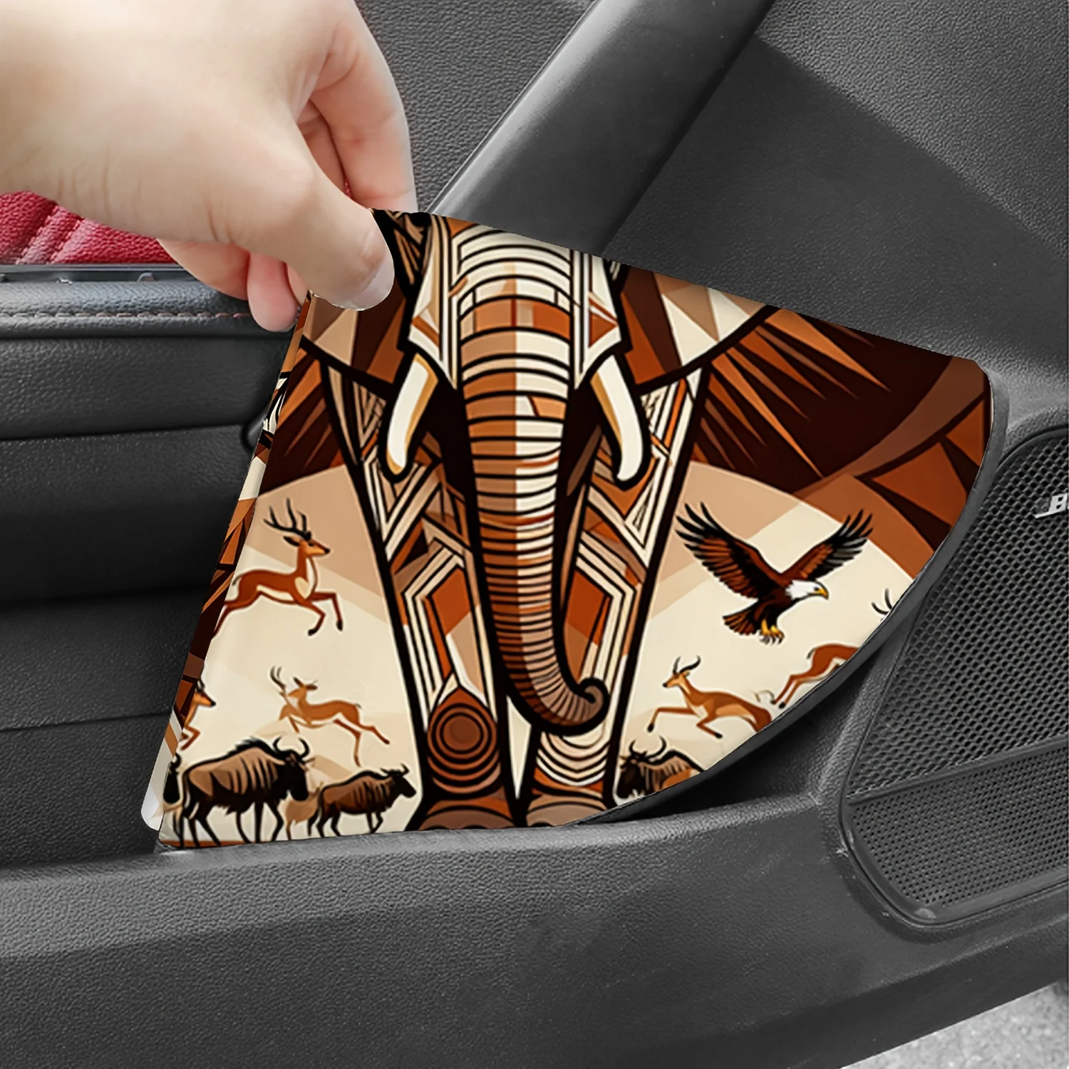 1pc African Elephant Herd Galloping On The Grassland Sunrise Pattern Car Steering Wheel Cover - Heat Insulation, Sunshade, High-