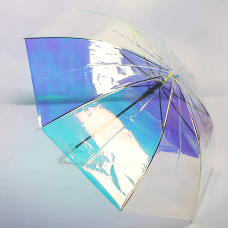 Creative Fashion Magic Color Laser Transparent Umbrella Automatic Sunny Umbrella Mori Series Rainbow Umbrella Straight Rod Gift