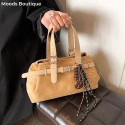 Belt Buckle Design Top-handle Bags For Women Soft Suede Large Capacity Shoulder Cross Body Bag 2024 Winter New Designer Handbags