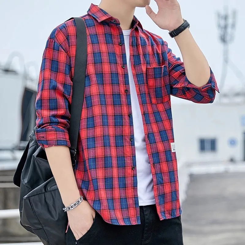 Men Shirt Plaid Flannel Long Sleeve Plus Size Loose Hip Hop Street Mens Casual Shirt Oversized Male Soft Dress Shirt Dropshippig