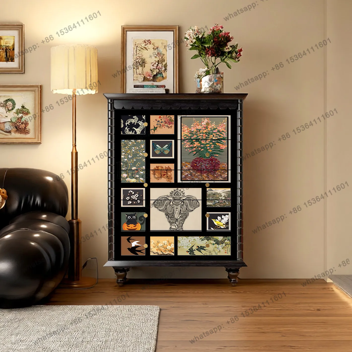 American medieval solid wood chest of drawers retro entrance living room bedroom drawer locker