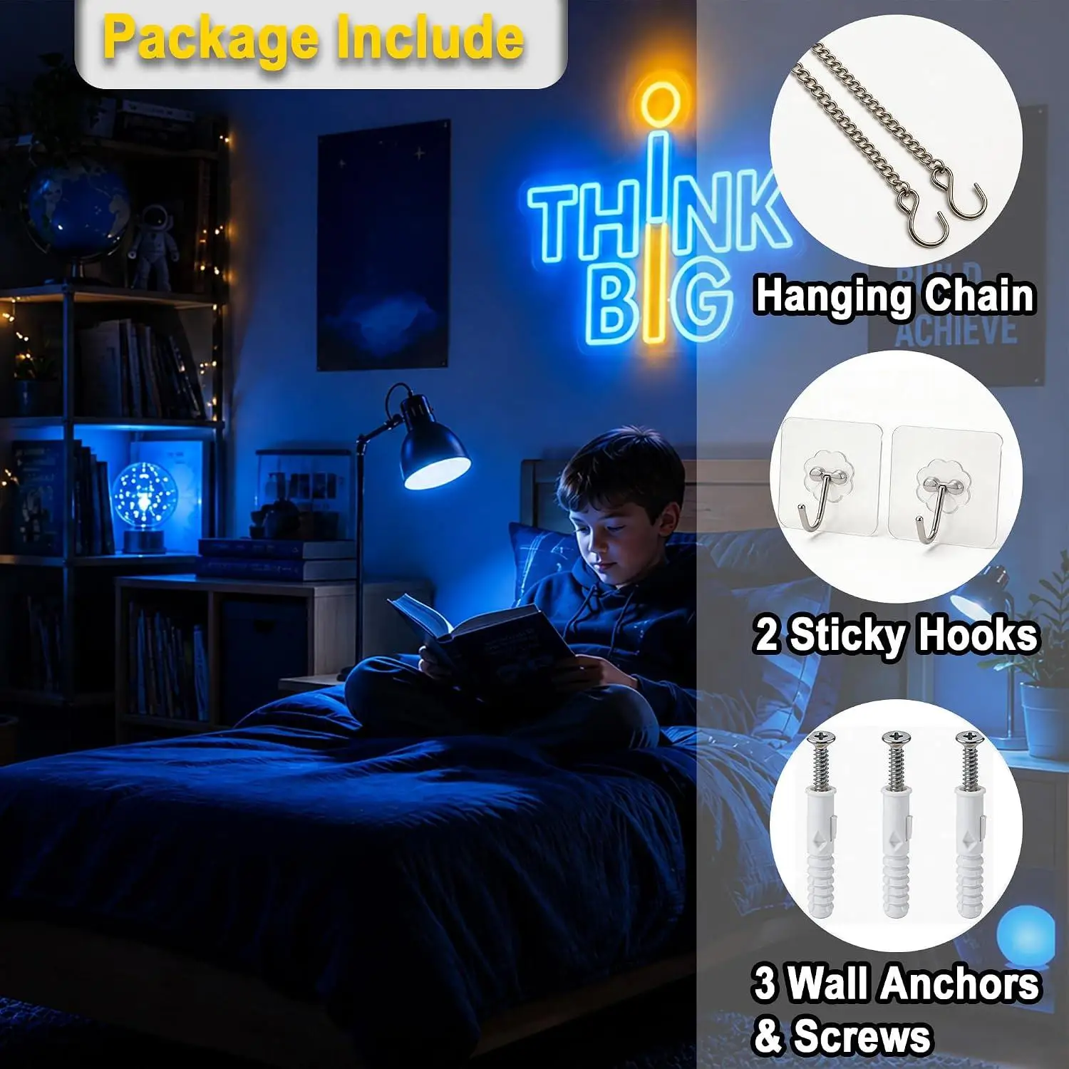 Think Big Neon Sign Usb Powered Dimmable Neon Lights For Classroom Office Study Room Entrepreneur Space Interior Wall Decor