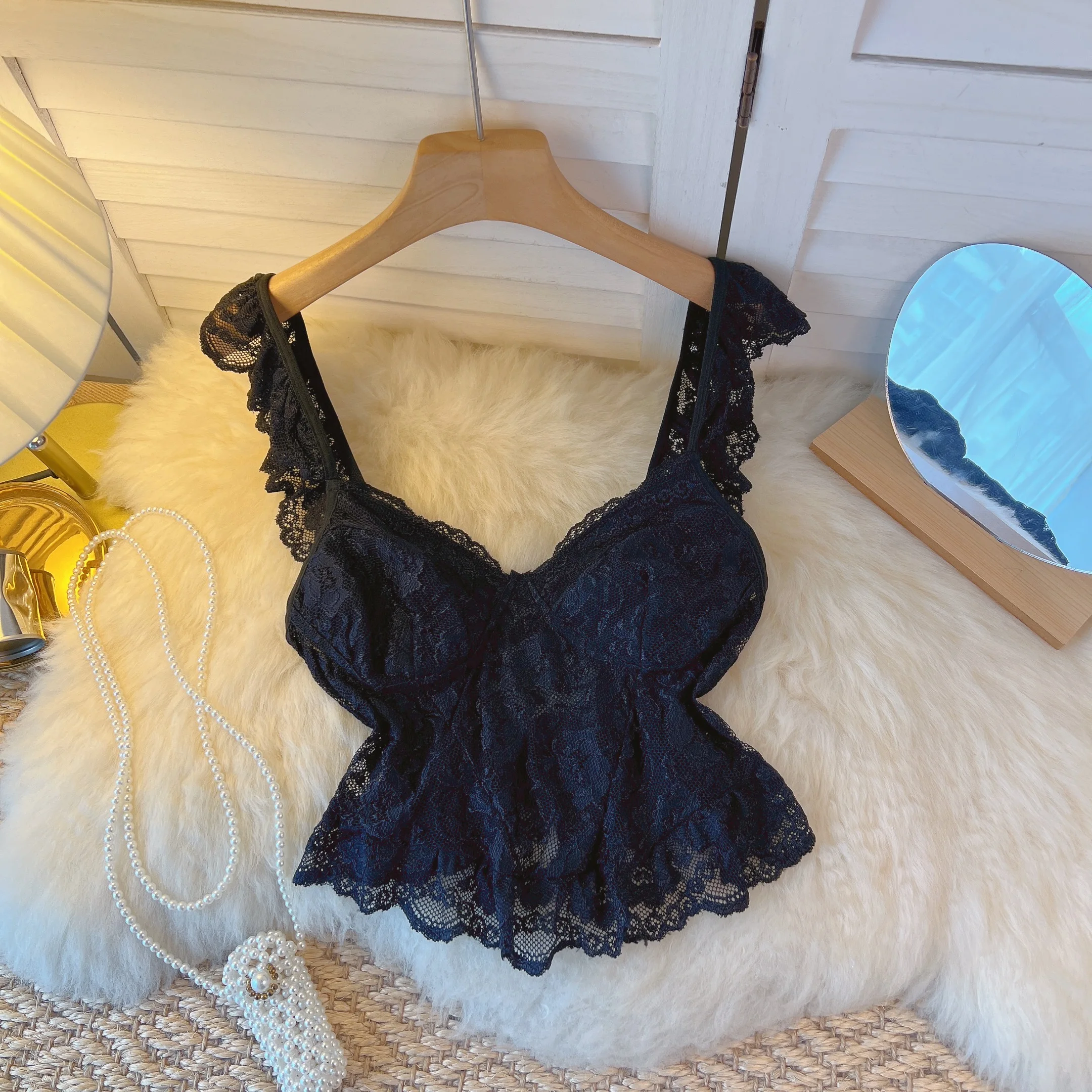 

Ele Lace V-ne Strap Top Women's Summer New Sexy Bal Waist-cinching ort Vest Faionable Trendy Ladies' Vest
