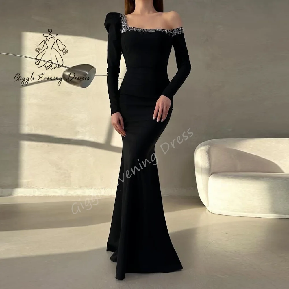 Giggle-vestido de fiesta de lujo personalizado con hombros descubiertos, cuentas de crepé de sirena, elegante vestido Formal de gala de noche saudita para mujer 2025