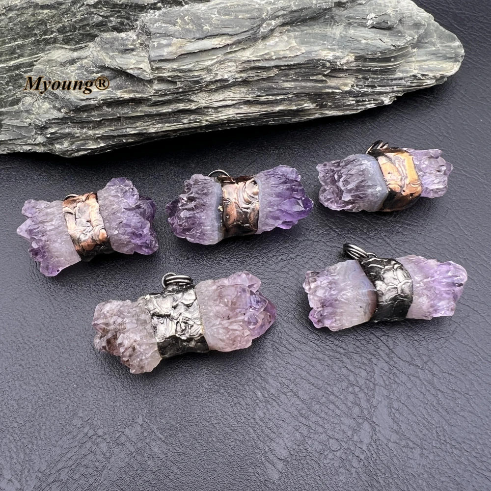 

10PCS Hand Soldered Natural Amethysts Crystal Quartz Druzy Vintage Necklace Pendant For Women BOHO Jewelry MY231001