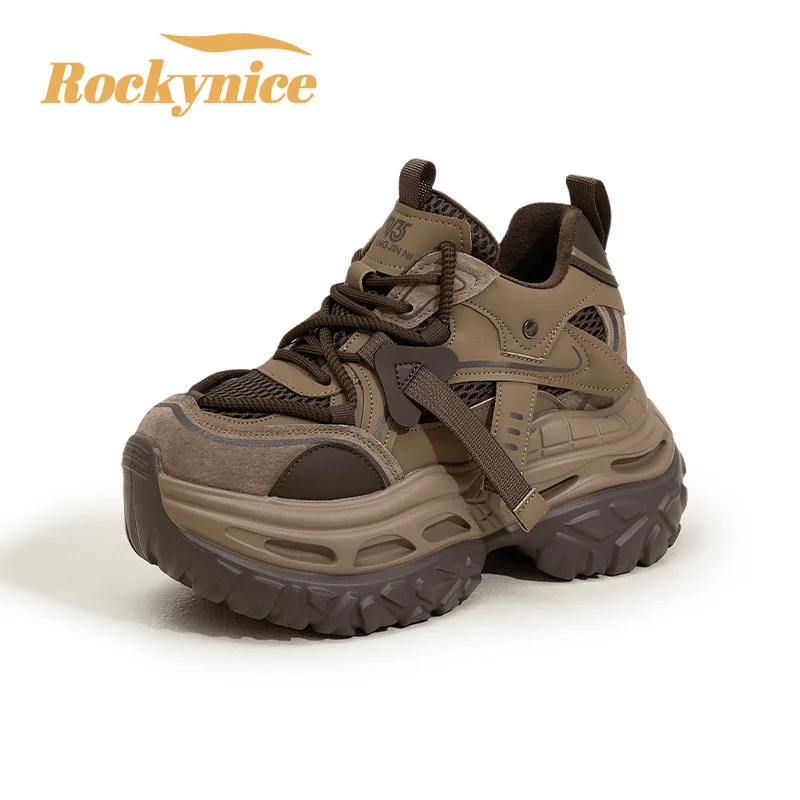 Non-slip Women Chunky Shoes 2026 Spring Winter Trendy Platform Sneakers Outdoor Casual Cross-tied Hiking Walking Shoes Woman 9CM