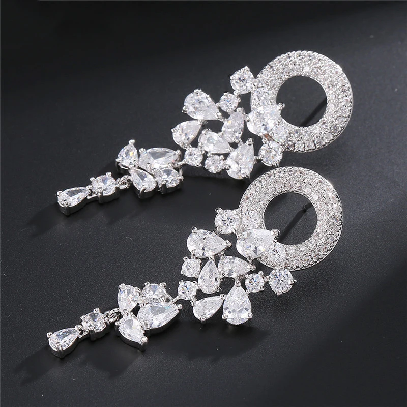 ZAKOL Vintage Sparkling Zircon Flower Dangle Earrings dla kobiet Luksusowy kryształ CZ Długi kolczyk ślubny Biżuteria zaręczynowa Prezent
