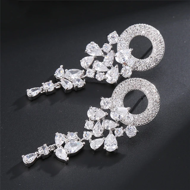 ZAKOL Vintage Sparkling Zircon Flower Dangle Earrings dla kobiet Luksusowy kryształ CZ Długi kolczyk ślubny Biżuteria zaręczynowa Prezent