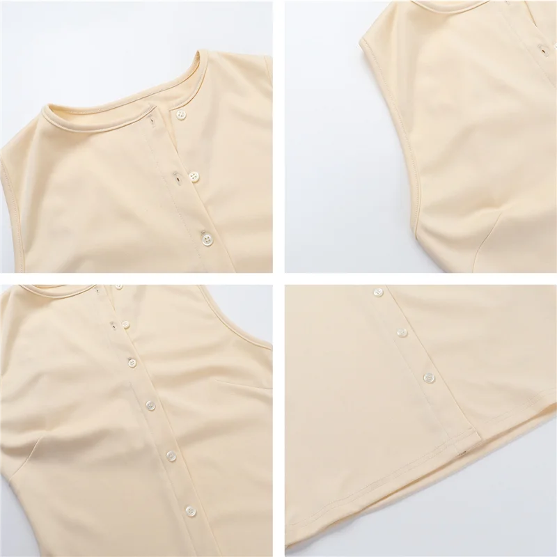 A83F-Abito estivo a costine con bottoni e bottoni da donna, camicia a costine aperta sul davanti, senza maniche, slim, elegante, alla moda