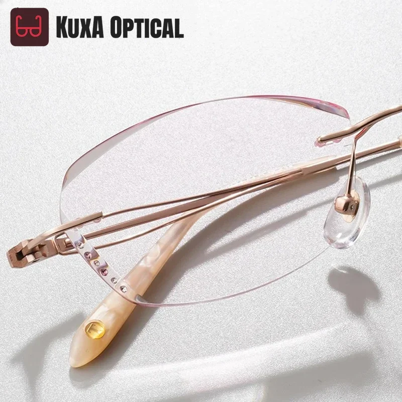 

KUXA женские очки без оправы титановые бабочки оттенок градиент цвета элегантные очки по рецепту женские кошачий глаз оптические безрамочные