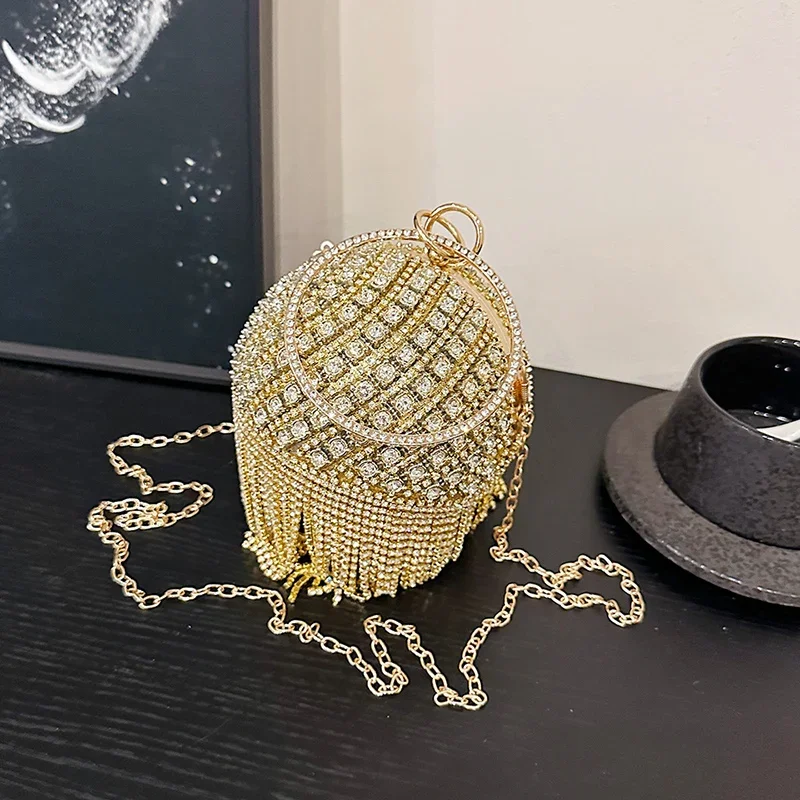

Tassel Chain Super Cool Shiny Spherical Diamond Shoulder and Crossbody Bags Hot Trendy Personality Handbags for Women 2025 Hot