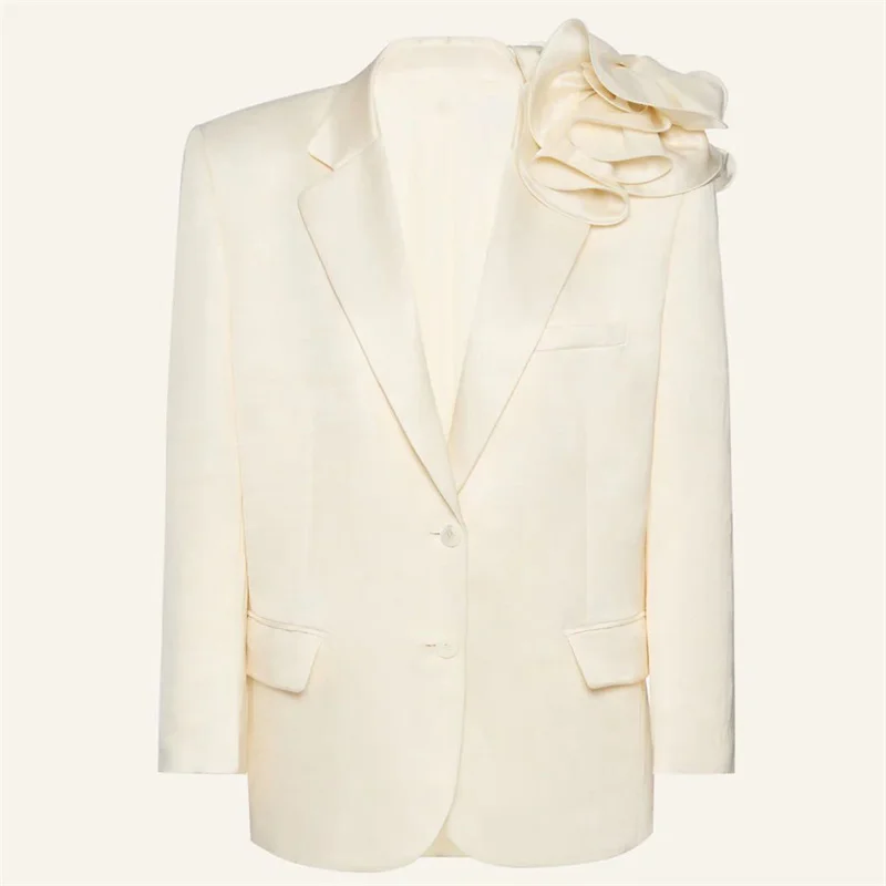 Women's blazer New outerwears 3D floral decorated long sleeved top for summer 2025 Single breasted slim fit women's suit jacket