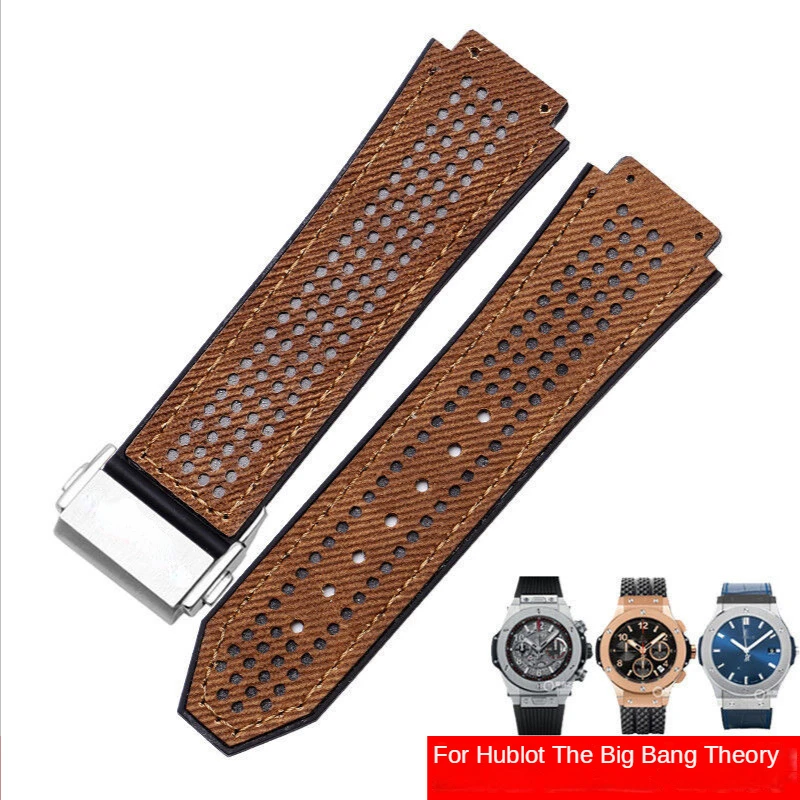 Genuine Leather Watch Strap for Hublot Big Bang Series Soft Comfortable Frosted Leather Surface Sweat-Proof Watch Band 25 * 19mm