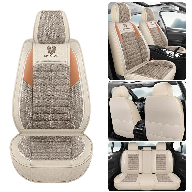 

5-seater Luxury linen car seat covers, soft, comfortable, breathable, simple style, anti-slip, suitable for most vehicle models