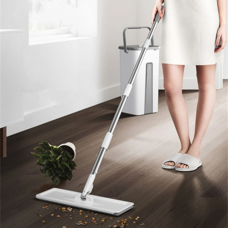 Floor Cleaner Mop with Bucket Microfiber Pad Squeeze Cleaning Mop Floor Cleaning System for Wall Kitchen Home- Cleaning