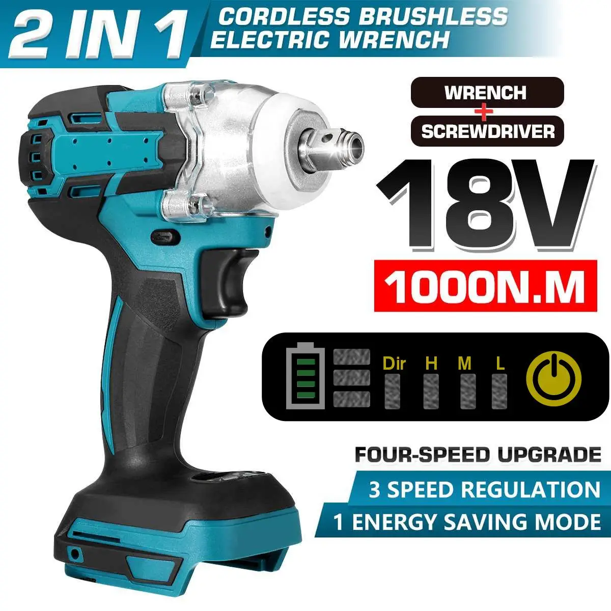 

Upgrade 4 Speed Brushless Cordless Electric Impact Wrench Rechargeable 1/2 inch Wrench Power Tools for Makita 18V Battery