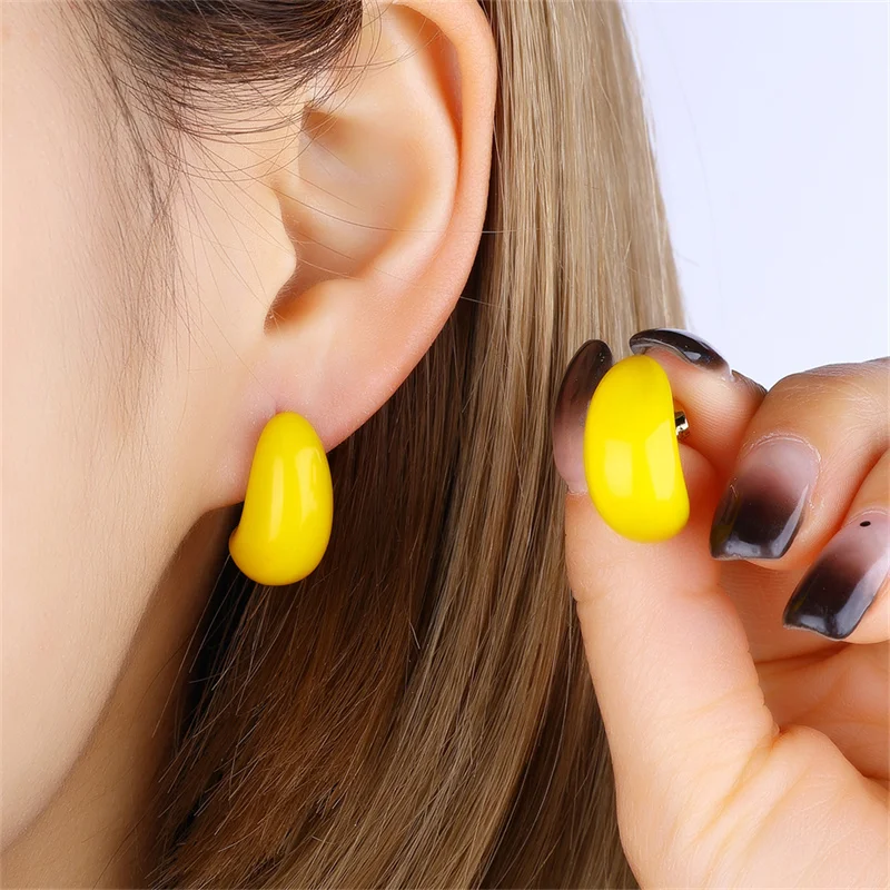 Pendientes de tuerca en forma de C con efecto de goteo de aceite, chapados en oro, estilo bohemio y coloridos, joyería de verano para mujer, regalos de cumpleaños y Día de la Madre