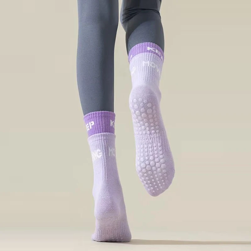 Smvp Women's Mid-Tube Yoga Sports Socks High Elasticity Anti-Slip Running Socks Comfortable Breathable Gym Workout Footwear