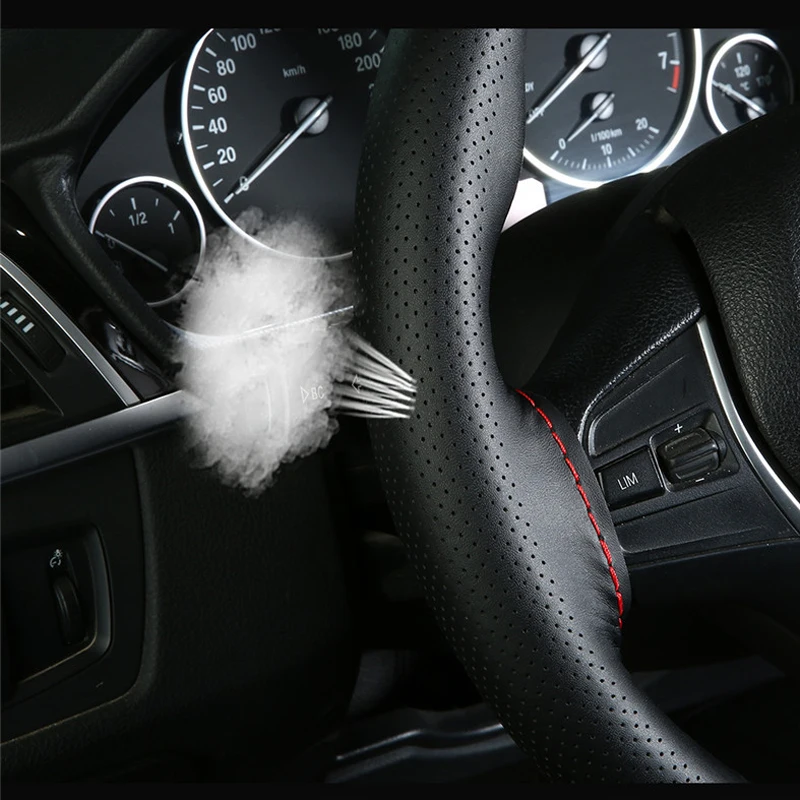 38cm Genuine Leather Car Steering Wheel Cover Soft Breathable DIY Hand Sewing Steering Wheel Braid Case With Needle And Thread