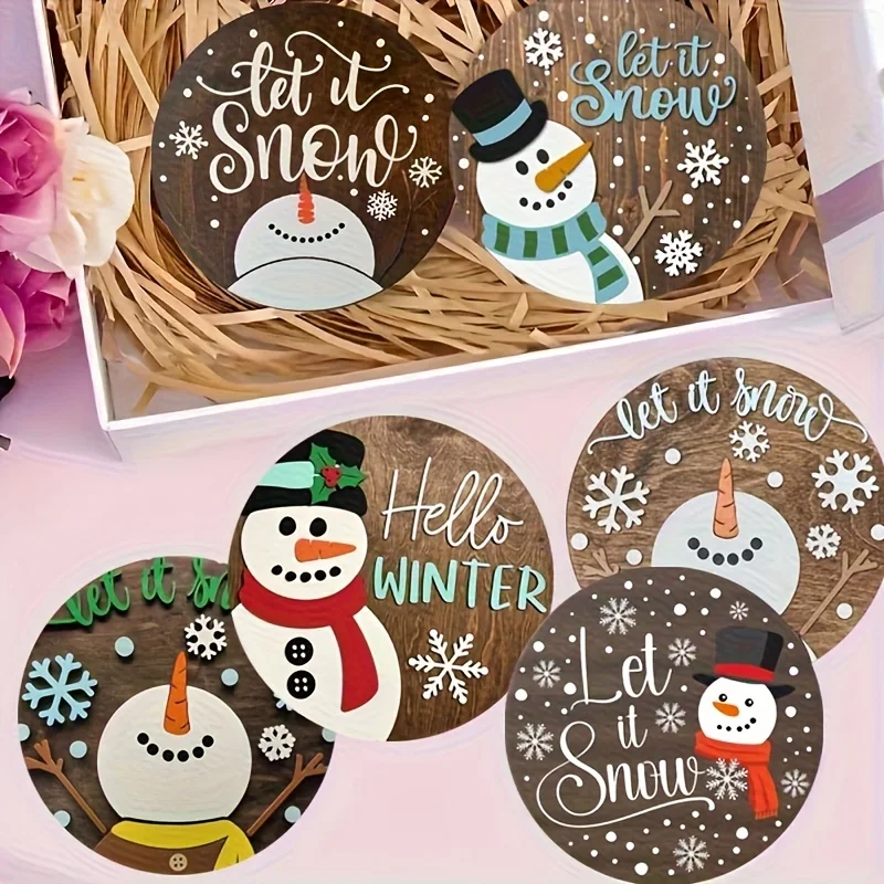 Christmas-Themed Snowman 2D Wooden Coaster Non-Slip round Drink Pad for Farmhouse Rural Home Dining Table Christmas Home Decora