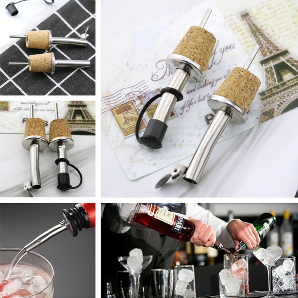Verseur de vin en acier inoxydable, bouchon en liège en bois, verseur de vin rouge, bouchon de bouteille d'huile, bouchon de champagne, outils de dégustation de vin, 4 modèles, 1PC