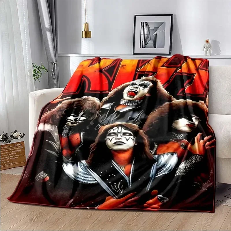 Kiss Band Logo Flannel Blanket Bed Cartoon Throw Soft Cartoon Printed Bedspread Sofa Picnic Blanket