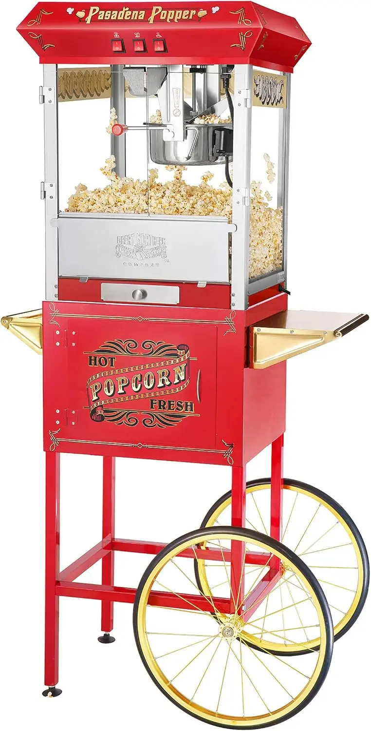 Popcorn Machine with Cart- Popper Makes 3 Gallons- 8-Ounce Kettle, Old Maids Drawer, Warming Tray & Scoop by Great Northern Popc