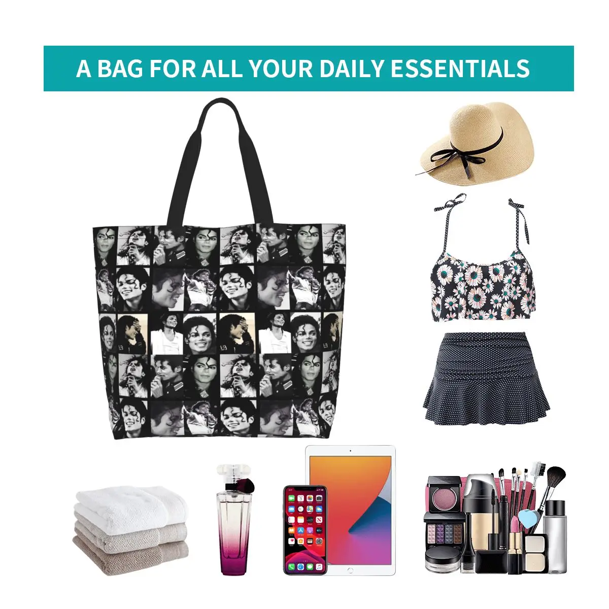Michael Jackson  Shopping Tote Bag Canvas Large Capacity Shoulder Bags Shopper Grocery Handbag for Women