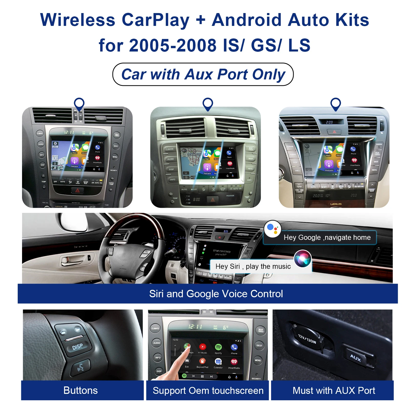 Wireless Carplay Interface With Carplay Android Retrofit Kit,GS,GX,LS,ES,LX LC200 2006-2008 Carplay Android Auto Kit
