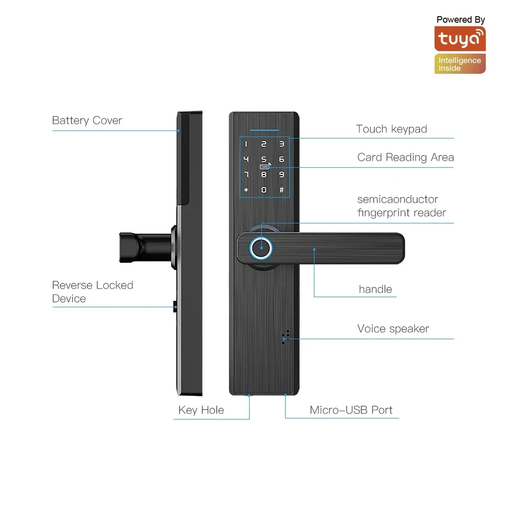 MOES Tuya WiFi Multiple Unlocking Fingerprint Lock, Security Intelligent Smart Lock With Smart Life APP Password RFID Door Lock