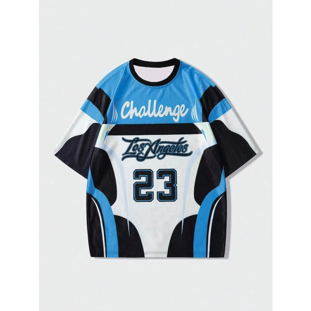 

New Letter Print Casual Graphic T-Shirt Short Sleeve Sports Women's T-shirt Unisex Casual Daily Wear Summer Men's Racing T-shirt