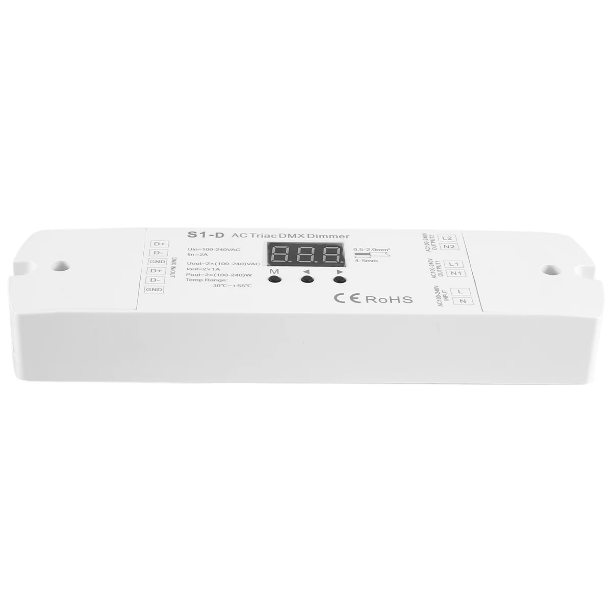 Dual Channel Saída Silicone LED Dimmer, Controlador DMX, Display Digital, S1-D, AC 100V-240V, 288W, 2CH Triac