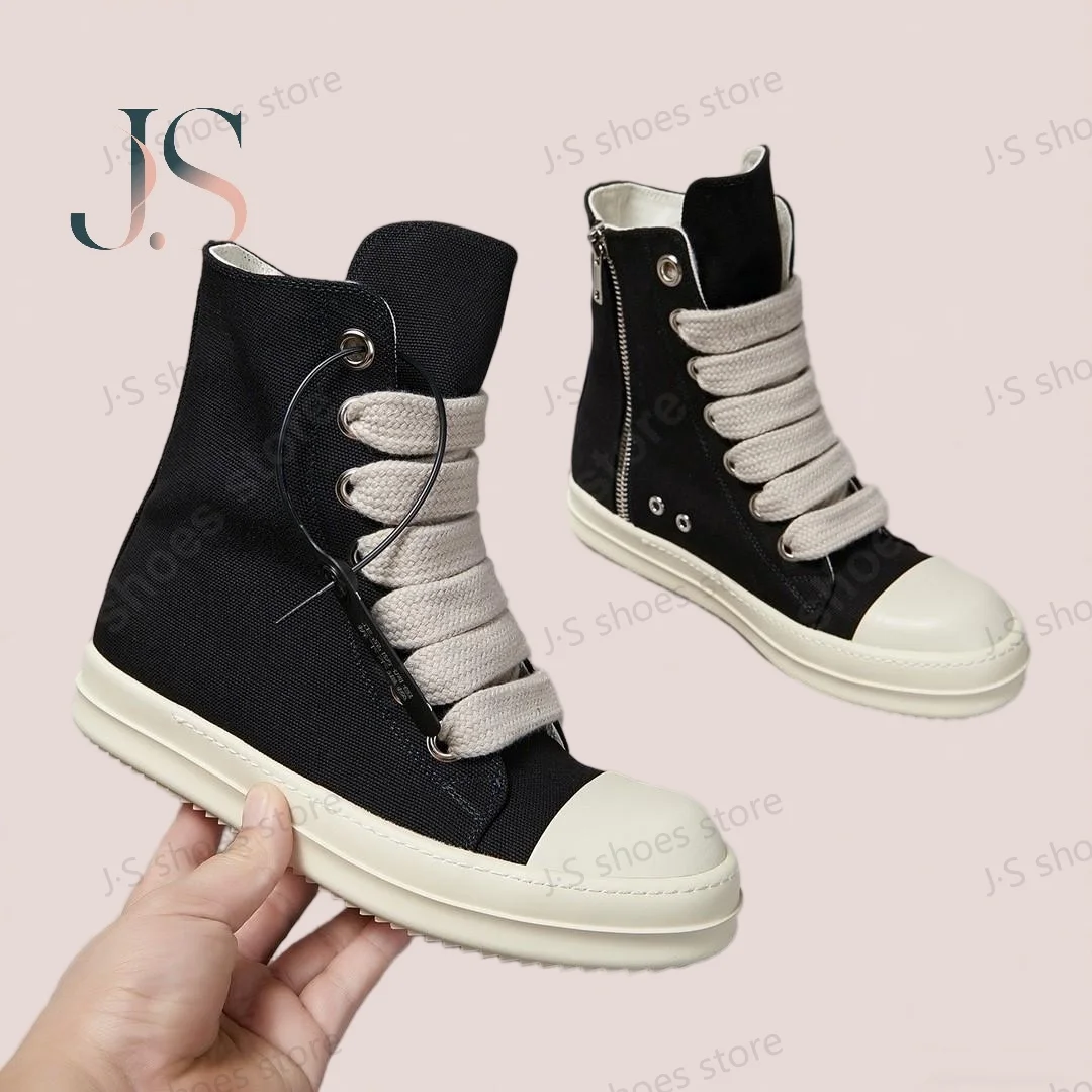 

Черные парусиновые туфли, мужские брендовые высокие туфли RIcks, женские кроссовки на шнуровке, повседневная обувь Owens, роскошные туфли на плоской подошве с молнией, ботильоны