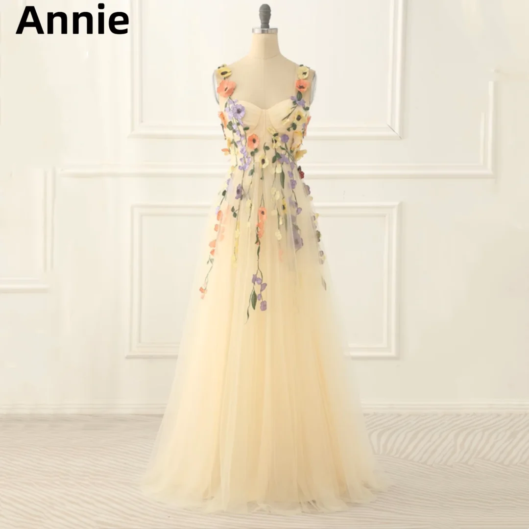 

Annie Fairy Prom Dresses 3D decals Evening Dress فساتين سهره فاخره Formal Occasions Tulle A-Line Graduation Party Dresses