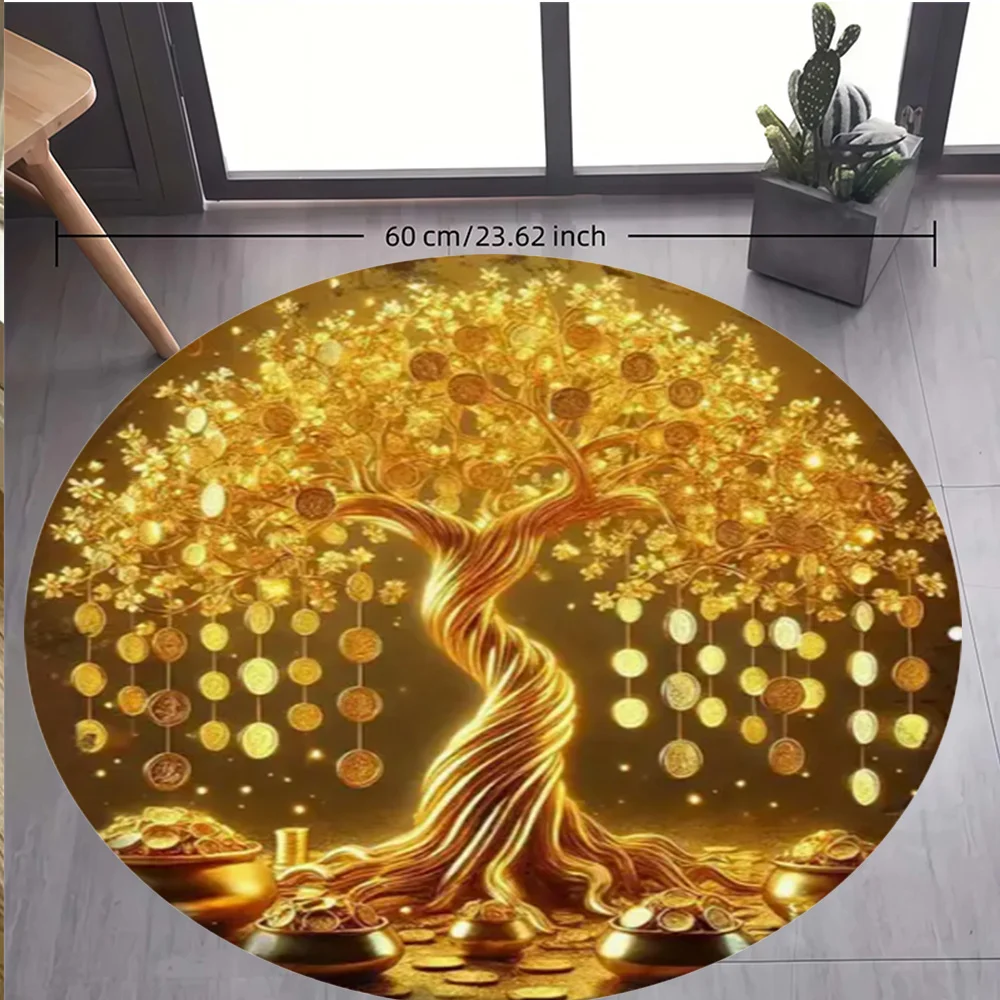 

Круглый коврик «Золотое денежное дерево» из фланели, мягкий, для домашнего декора, символизирует богатство, талисман удачи, для гостиной и спальни
