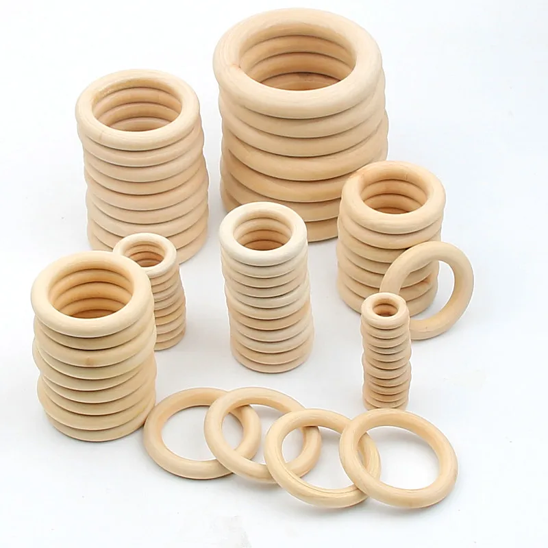 Unfinished Solid Natural Wooden Teething Ring Wood Lead-Free Beads For Ornaments Connectors Jewelry Making Macrame DIY Wood Hoop