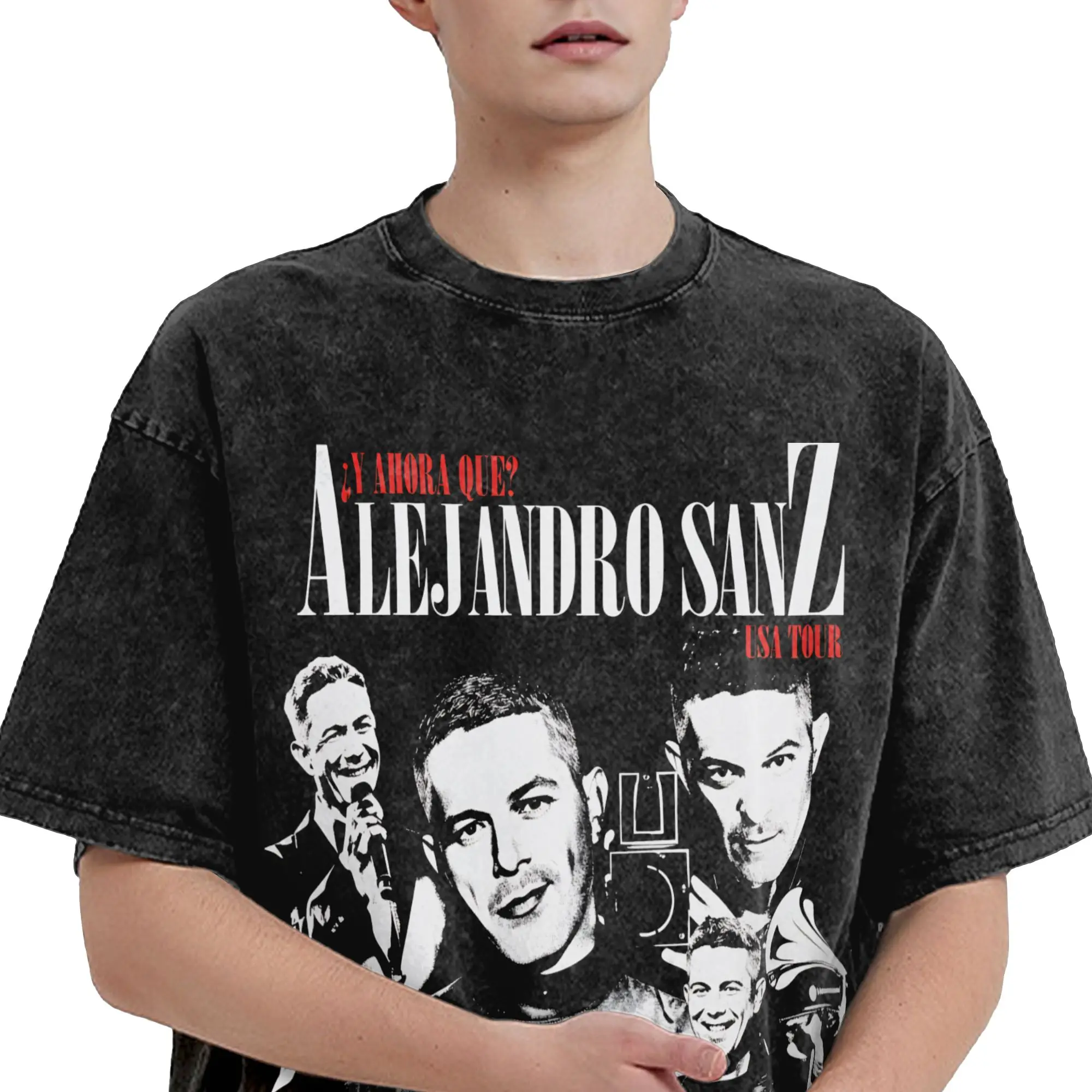 Harajuku Washed Shirt Alejandro Sanz 2026 Concert Accessories Vintage T Shirt Harajuku Streetwear Short Sleeve Graphic Tee Shirt