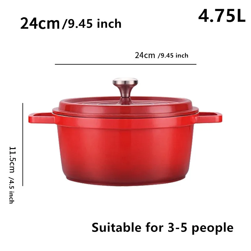 Enameled Cast Aluminum Dutch Oven With Lid 4.7L Stew Pot for Bread Baking Casserole Dish Nonstick Pan For All Heat Source 24cm