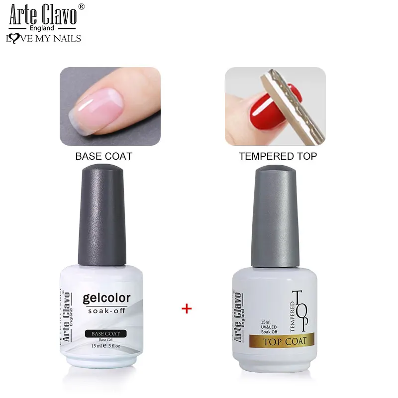 Arte Clavo No Wipe Top Base Coat Gel Polish UV Nail Art تغطية كاملة لون طلاء الأظافر ورنيش