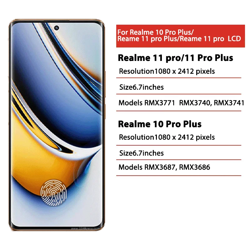 6.7”New For Realme 11 Pro/11Pro+ Plus RMX3740 RMX3771 LCD Touch Screen Digitizer For Realme 10 Pro+ Plus RMX3687 LCD