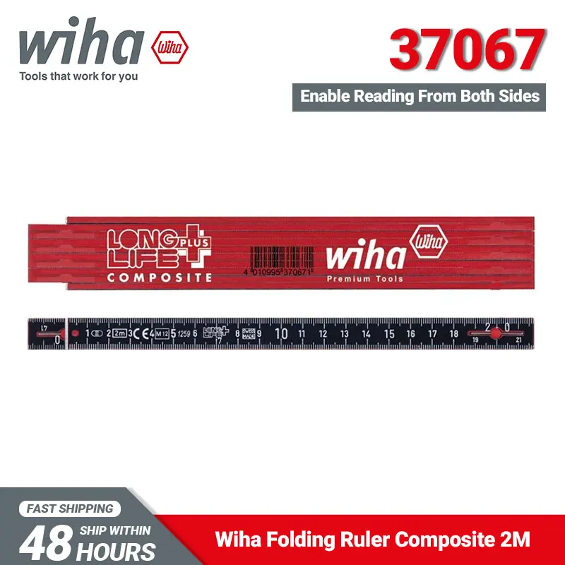 Wiha 37067 2M Folding Ruler LongLife Plus Composite 124Grams 10 Segments