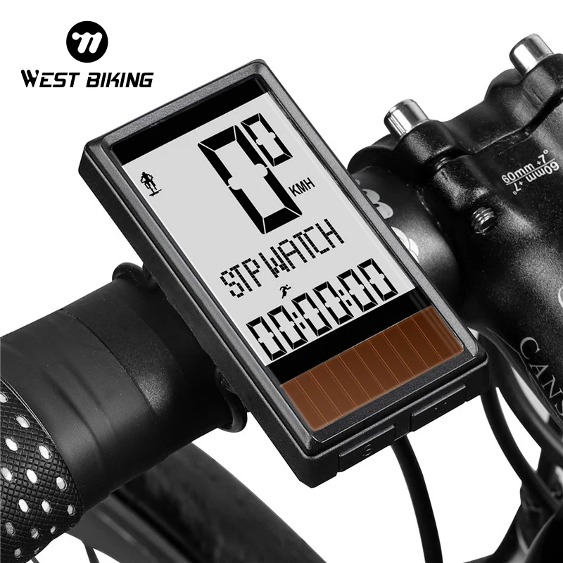 

WEST BIKING Bike Computer Wireless Solar Energy Waterproof Cycling Odometer Speedometer 5 Languages MTB Road Bicycle Stopwatch