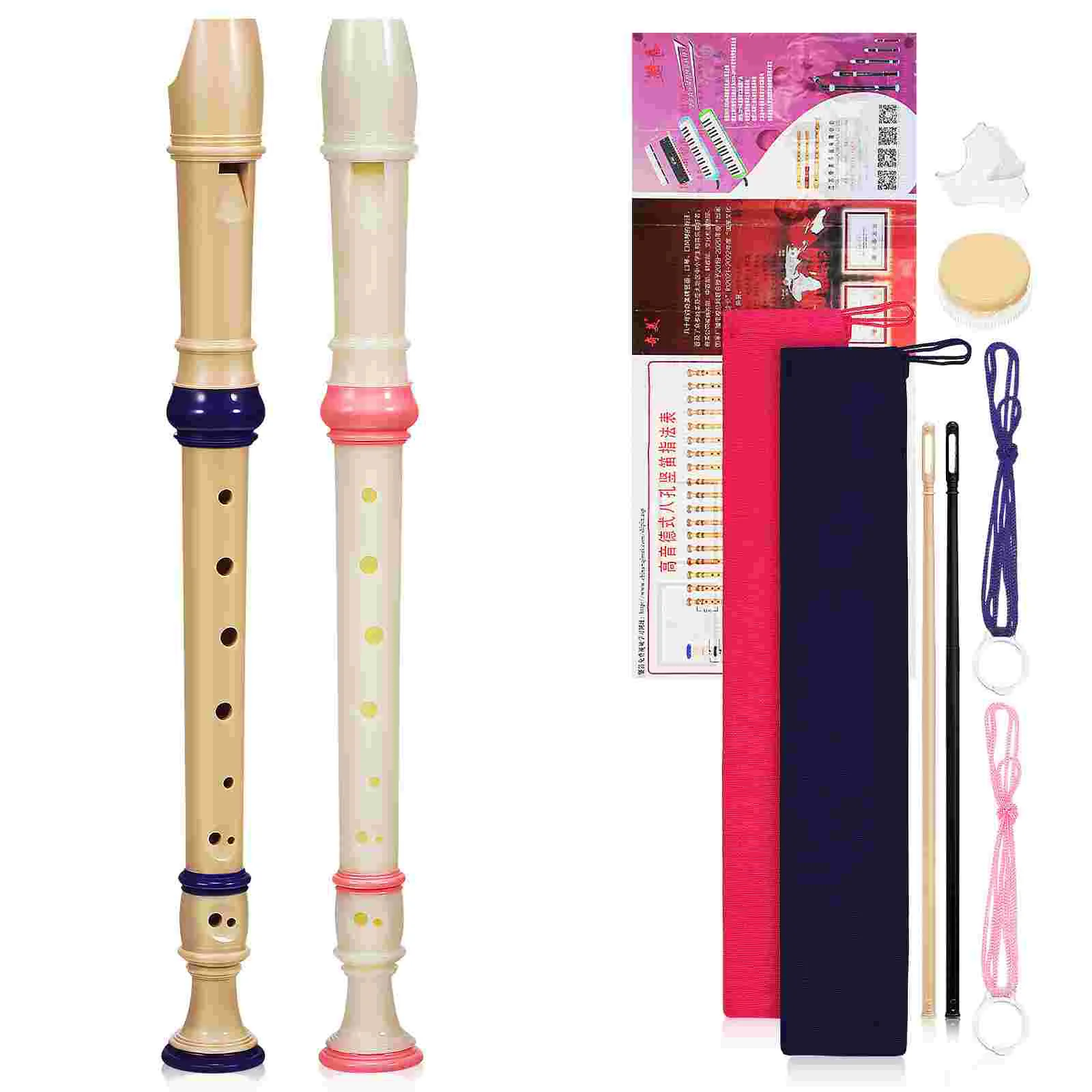 2 Pcs German Style 8-hole Clarinet Pink and Blue Set of Adults Soprano Recorder Instruments Music Flute Aldult Plastic