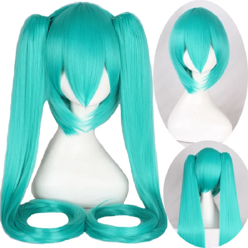 120CM Vocaloid Miku Wig With 2 Clip Ponytails Anime Cartoon Character Cosplay Beginner Future Hair Extensions Women's Lolita Wig