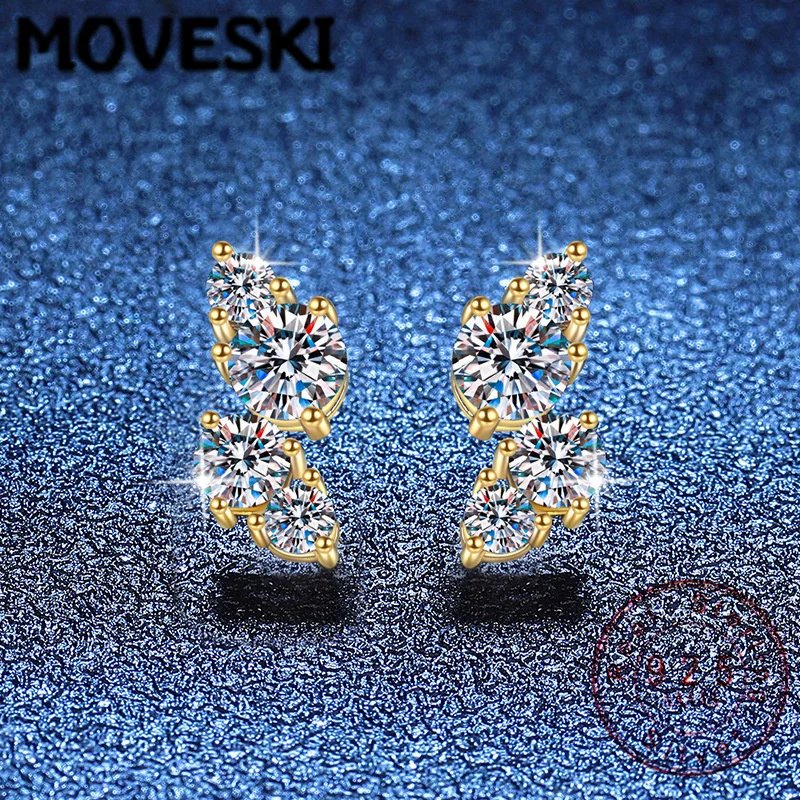 

Серьги-пусеты MOVESKI с муассанитами золотого цвета, из стерлингового серебра 925 пробы, сверкающие серьги-климберы для женщин, ювелирные изделия