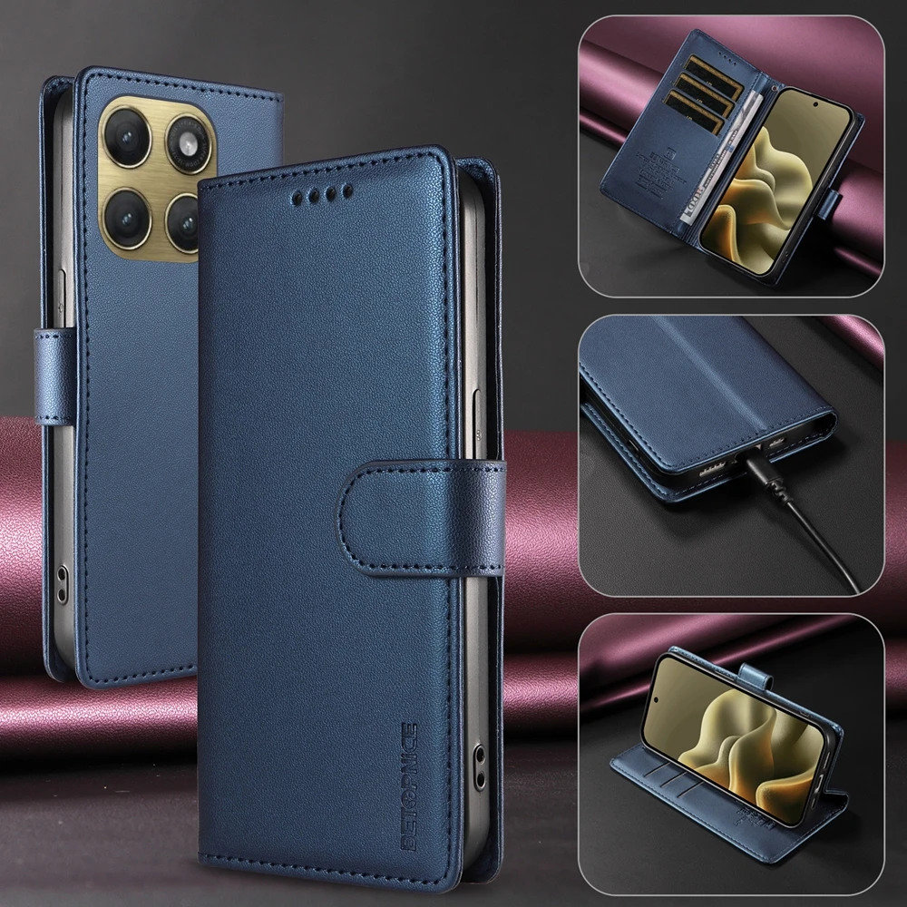 Passport Holder Rfid - Magnetische RFID-blockierende Lederhülle für Moto Edge