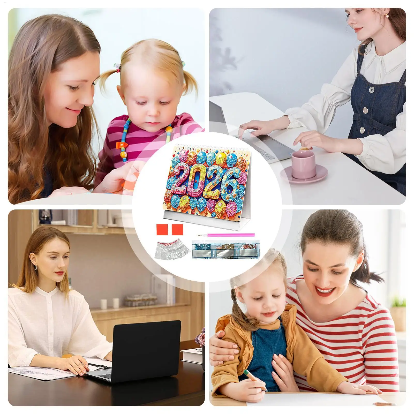 ปฏิทินตั้งโต๊ะปี 2026 ภาพวาดเพชรพลอย ชุดปฏิทินตั้งโต๊ะปี 2026 วางแผนรายเดือน อุปกรณ์เสริมสำหรับตั้งโต๊ะ สำหรับครูและนักเรียน