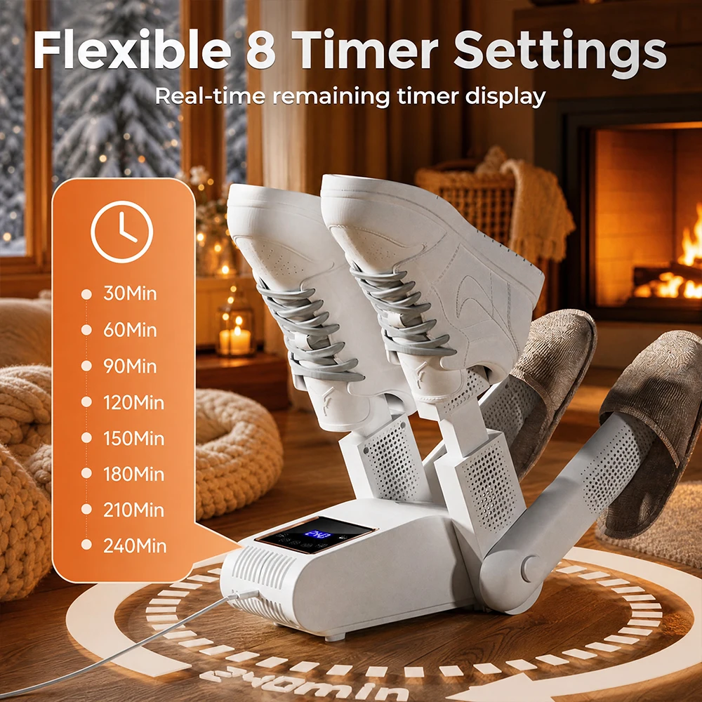 Dual-V Schuhtrockner, tragbarer elektrischer Schuh- und Stiefeltrockner mit UV-Licht, klappbar, 8-stufiger Timer, Smart-Display für Handschuhe, Hüte, Socken, Skischuhe – Detail 3