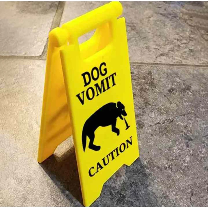 1/2 Pcs Mini Cat Vomit Signs Funny Bright Yellow Gift Dog Vomit Sign Cat Signs Decor Decorative Board  Yard Signs 4 Inches